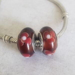 Pandora Red "Cinnamon" Flowers for You Murano Charms